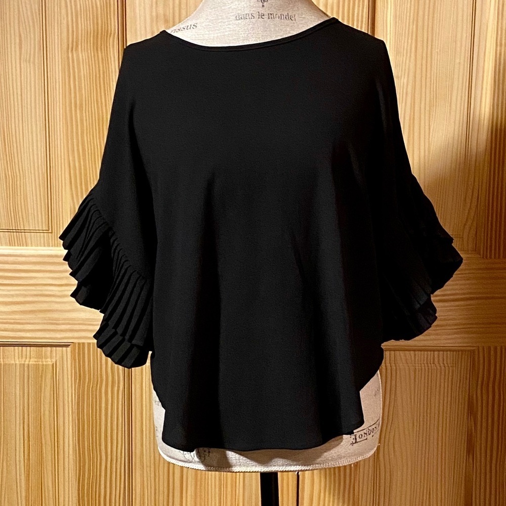 Cleo black pleated fancy sleeves black top shirt M​